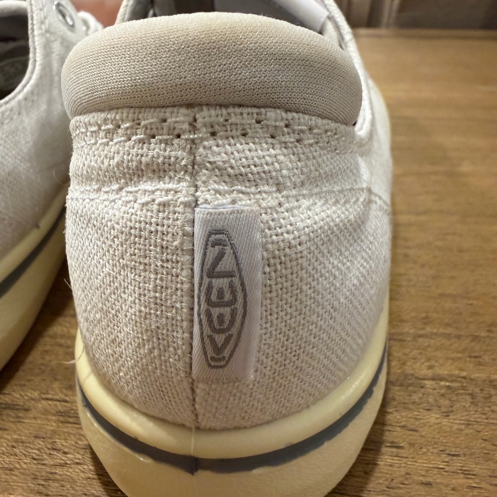 Keen - White Canvas Sneakers with Yellow Sole and Navy Trim - 8 - Picture 2 of 8